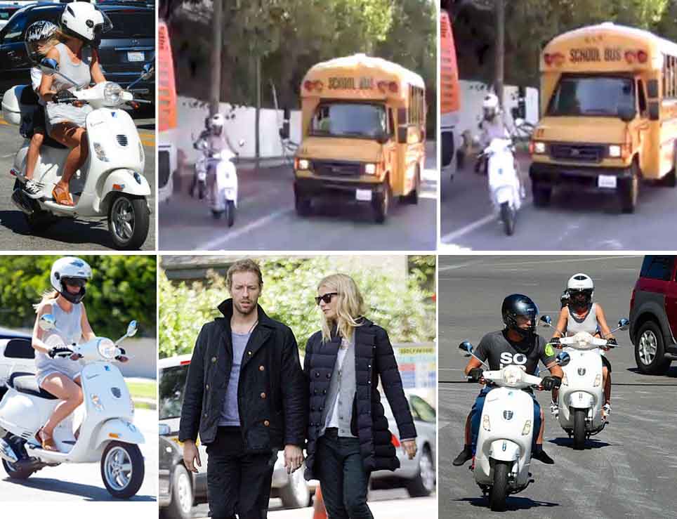 Gwyneth Paltrow Naik Vespa Nyaris Ditabrak Bus Sekolah